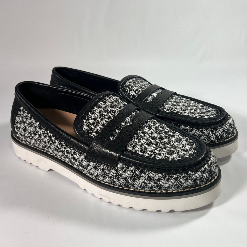 NYDJ Owen Penny Loafers‎ Bouclé Fabric Upper / Leather Trim Lug Sole Shoes 9M